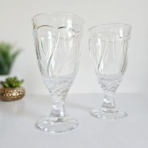 Vintage Set of 2 Noritake Sweet Swirl Clear Water Goblets Iced Tea Glasses